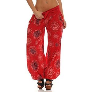 malito dames pofbroek met opdruk | lichte stoffen broek incl. riem | comfortabele vrijetijdsbroek | Harembroek - nonchalant 3481 (rood)