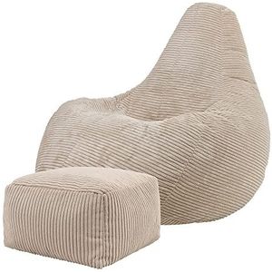 icon “Dalton” Corduroy Zitzakfauteuil en Hocker, Beige, Zitzakstoel, Cord Zitzak Volwassenen met Vulling, Woonkamerzitzakken…