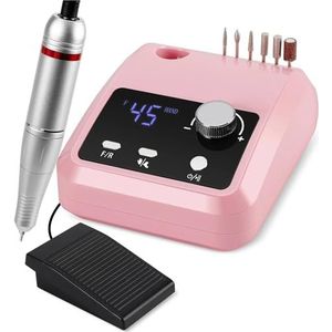 45000RPM Nagelboormachine Professionele Nageldraaibank met Groot LCD-scherm Elektrische Manicurepolijstmachine Nagelschuurmachine Nagelkunst(Pink Set,AU)