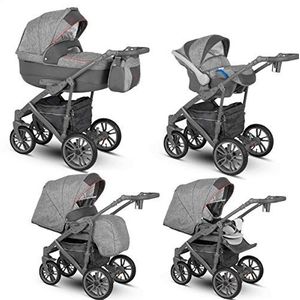 Lux4Kids Kinderwagen 2in1 3in1 Isofix Autostoel 12 Kleuren Gratis Accessoires OVE Grijs Rood VEO-5 2in1 Zonder Babyzitje
