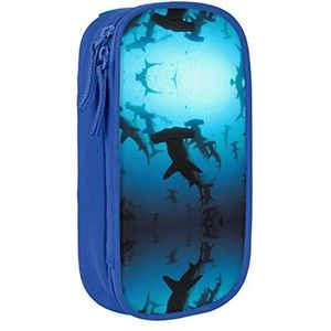 MOLIAE Hammerhead Sharks Bedrukte Potlood Pen Hoes, Duurzame Potlood Tas Pouch Box Organizer Hoesjes, voor Mannen Vrouwen, Blauw, Eén maat, Tas Organizer