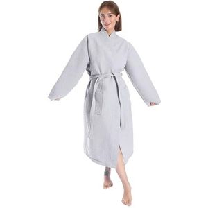 nottoc Badjas, 100% katoen, wafelstof, reisbadjas voor dames en heren, zacht, absorberend en licht, spa, badjassen, zilvergrijs, M