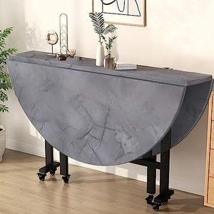 Ronde Keukentafel met 6 Wielen, Veelzijdige Inklapbare Verlenging Dinerkeuken Bureautafel, Ruimtebesparende Opvouwbare Eettafel (Color : Grijs, Size : 120CM/47.2IN)