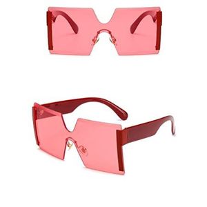 zonnebril 2020 Oversized Vierkante Randloze Zonnebril Vrouwen Merk Platte Top Zonnebril Vrouwelijke Een Stuk Reizen Gafa De Sol (A) (Kleur : C5 red lens)