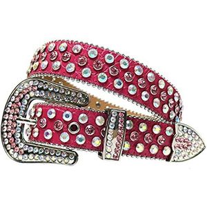 Western Diamond Studded Riemen Cowgirl Cowboy Bling Luxe Strap Strass Strass Riem Cinto De Strass Voor Mannen Vrouwen Rose Rood 96,5 cm