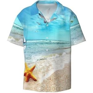 OdDdot Sea Beach Zeester Print Heren Button Down Shirt Korte Mouw Casual Shirt voor Mannen Zomer Business Casual Jurk Shirt, Zwart, XL
