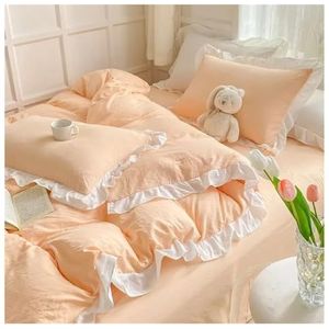 Kanten beddengoedhoes, Dekbedovertrekset met ruches, prinsessenstijl, veelkleurig, meerdere maten, 4 stuks, katoen(Color-04,Twin 4pcs 150x200)