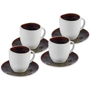 KARACA 8-delige Galactische Reactieve Glazuur Espresso Turkse Koffie Cup Set voor 4 Personen, 100ml, Wit Multi