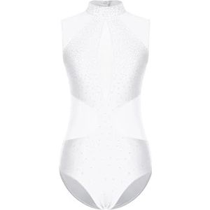 NUOYIXUAN Gymnastiekpak voor dames, kunstloopshirt, transparante netstof, zonder mouwen, voor ballet, dans, yoga (wit, XL)
