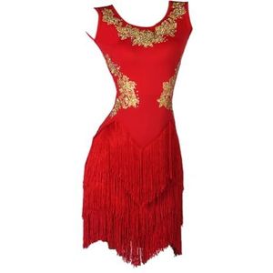 Elegante Latijns Amerikaanse Jurken Voor Dames Moderne Dans Oefenrok Met Kwastjes Mouwloze Cha Cha Performance Kostuums Borduren Ballroom Danskleding Voor Dames,Rood,L