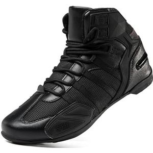 Hiuzylqx Leren motorlaarzen voor heren, motorschoenen met antislipzool, enkelondersteuning en sportfietsschoenen,zwart,36 EU