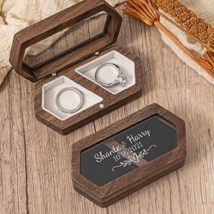 KEMEILA WB2023513 Aangepaste trouwringdoos Gegraveerde Houten Ring Box Dubbele Slot Ring Box Voorstellen Aangepaste Rustieke Ring Drager Box Romantisch cadeau voor vrouw Bruin