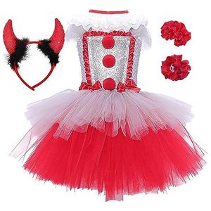 Clown Cosplay-meisje | 4 stuks Kostuum Aankleden, Clown Jurk Feestkostuum,Clown meisje cosplay, clown jurk feestpak, kostuum aankleden voor 2-12 jaar oude meisjes Ranley