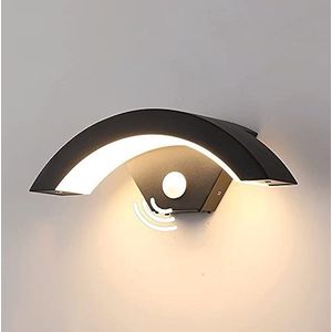 Armatuur Beveiligingslamp, Geïntegreerde LED Bewegingssensor PIR Buitenwandlamp, Modern Weerbestendig (IP54) Zwart Arch Design Wandkandelaars voor Veranda, Tuinen, Opritten