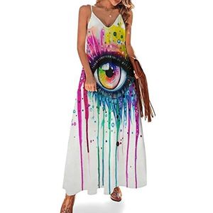Rainbow Eye Sling Maxi-jurk voor dames, V-hals, casual, mouwloos, verstelbare riem, sexy lange jurk