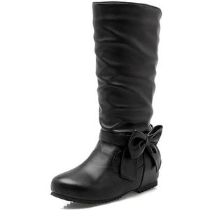 Halfhoge Laarzen Met Strikken Vintage Dameslaarzen Met Sleehak PU-leer Instappers Vrije Tijd Ridderlaarzen Winter Warme Snowboots 2023 Nieuwe Enkelschoenen for Buiten, Feest (Color : Black, Size : 4