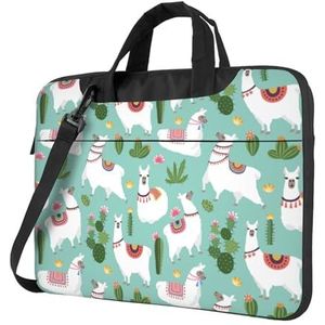 Laptophoes met gevoerde schouderriem en handvat, cactus cartoon alpaca laptoptas voor dames en heren, Zoals getoond, 13 inch