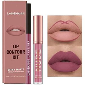 Lipliner en Lipgloss Set,Pigment Velvet Lipgloss en Lip Liner Set - Langhoudende hydraterende lipgloss make-up cadeauset Yuab