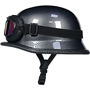 Motorhelm Halfhelm Jethelm Vintage Duitse stijl Cruiser Chopper Scooterhelm Bromfiets Open helm Half Shell-helm DOT ECE-goedgekeurd,C-XL(61-62cm)