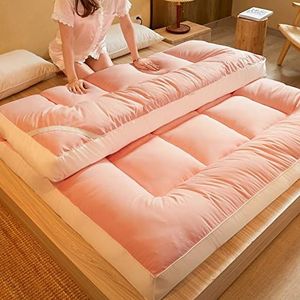 FQDZ Gewatteerd futonbed in Japanse stijl, dubbel en enkel opvouwbaar oprolbaar matras voor comfort en bruikbaarheid (roze, 150 x 200 cm)