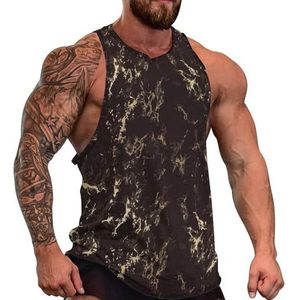 Bruin En Goud Marmer Mannen Tank Top Grafische Mouwloze Bodybuilding Tees Casual Strand T-Shirt Grappige Gym Spier