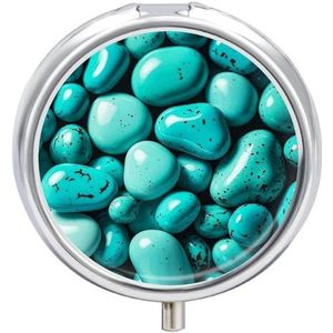 Heldere Aqua Blue Turquoise Pillendoos Draagbare Pillenorganisator met 3 Compartiment en Kleine Spiegel Reizen Pillcase voor Pocket Of Portemonnee Ronde Geneeskunde Organizer Decoratieve Vitamine