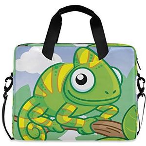 PUXUQU Laptop Bag Leuke Cartoon Kameleon Laptop Case voor 14-15.6 Inch Computer en Tablet Schoudertas Draagtas voor werk Office School