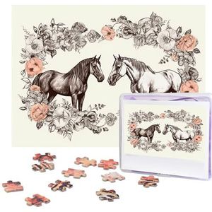 500 stukjes puzzel voor volwassenen gepersonaliseerde foto puzzel bloemen en paarden handgetekende aangepaste houten puzzel voor familie, verjaardag, bruiloft, spel nachten geschenken, 51,8 cm x 38 cm