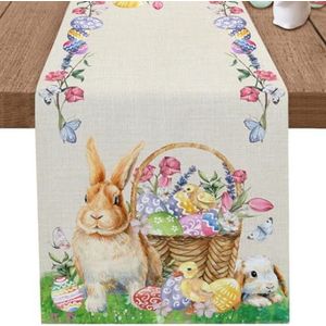 Paas-tafelloper, 72"" geruite konijnenoren met bloem tafelloper - voeg broodje Pasen Whimsy onze Pasen met tafel toe aan je