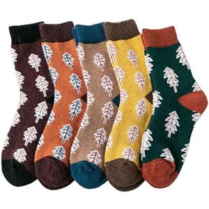 yeeplant Modieuze 5 paar trendy warme ademende crew-sokken voor school, thuis, Kerstmis, winter, zacht patroon, Meerkleurig, Eén Maat