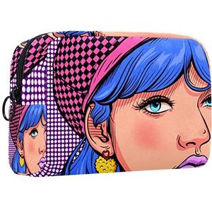 Make-up tas,draagbare cosmetische tas,cartoon meisje in coole stijl,Travel Makeup Case Organizer voor vrouwen met handvat