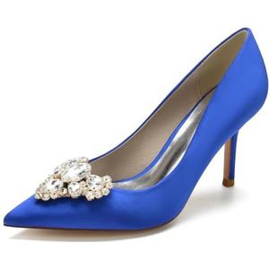 EICOFF Dames Hoge Hakken Spitse Teen Bruiloft Schoenen Gesloten Teen Strass Stiletto Jurk Pumps Schoenen Prom Party Dans,Royal blue,35 EU