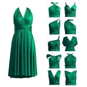 Bruidsmeisjes Jurken voor Bruiloft Gast Jurken Plus Size Wrap Jurk Maxi Convertible Jurk YIAX205, Emerald Groen, 36