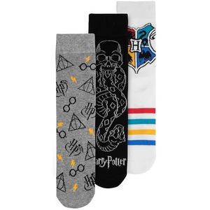 United Labels 3 paar Harry Potter sokken voor heren, grijs, zwart, wit, Hogwarts, Meerkleurig, 39-42 EU