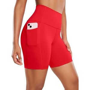 CRZ YOGA Naked Feeling Biker Shorts Met Zakken - 6"" Hoge Taille Yoga Shorts Voor Dames Fitness Running Shorts Diep rood XS