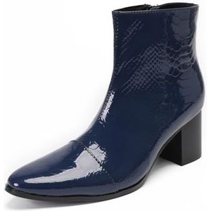 Dcbdx Heren Chukka Boots Hakken met Zijrits, Middelhoge Blokhak Leren Enkellaarsjes Middelhoge Laarzen,Dark blue,37 EU