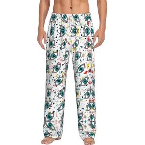 Dexnel Ogen Zachte Pyjama Broek Voor Mannen,Klassieke Slaapbroek Comfortabel, Polyester Pyjama Broek Met Zakken, Wit, S