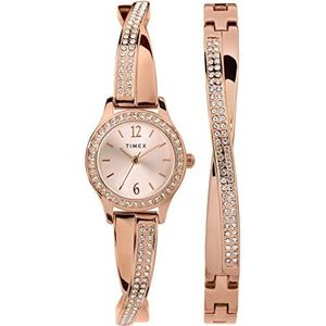 Timex Dames Swarovski Crystal 23mm Horloge & Armband Gift Set, Roségoud-toon, TW2T57900