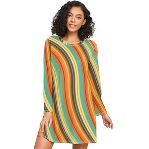 LI ZHI XIN Nachthemd voor dames, lange mouwen, nachthemd, nachthemden, slaapkleding, ronde hals, losse grote maten, nachtkleding, XXXL, swirl, geometriepatroon, Meerkleurig, S