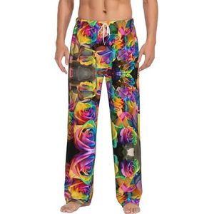 Rozen Bloemen Heren Lange Lounge Wear Broek Nachtkleding Pyjama Bottoms Nachtkleding Nachtkleding Met Zakken En Trekkoord, Wit, S