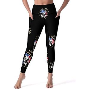 Lassen Amerikaanse lasser vlag vrouwen yoga broek hoge taille legging buik controle workout running leggings 2XL