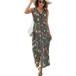 Italië thema dames lange jurk mouwloze maxi-jurk zonnejurk strand feestjurken avondjurken M
