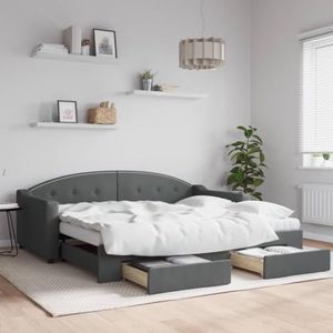 AUUIJKJF Bedden & Accessoires Daybed met onderschuifbed en laden Donkergrijs 90x190 cm Stoffen Meubels