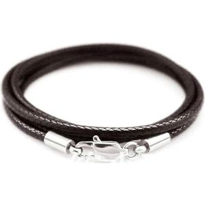 Roestvrij staal zwarte karabijnsluiting gewaxt leer gevlochten touw koord ketting mannen vrouwen sieraden cadeau choker lange ketting op nek-koffie2mm-55cm