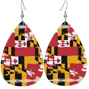 Maryland vlag druppelvormige lederen oorbellen, damesmodeaccessoires, Valentijnsdag Essential, Eén maat, Leer Pu