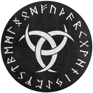 Viking Modern Rond Tapijt voor Woonkamer Slaapkamer, Noorse Mythologie Runen-symbool Print Tapijt, Zacht Gezellig Flanel Vloerkleed Antislip Wasbaar(Color:Horn of Odin a2,Size:40 x 40CM)