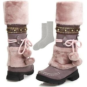 Harige Laarzen Voor Vrouwen, Fleece Warme Winter Snow Boots Suede Laarzen Dikke-Zool Mid-Boots (Color : A, Size : 36 EU)