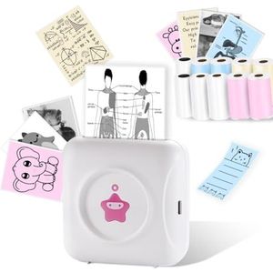 vretti TP2-Y Mini-printer, thermische printer, stickerprinter, compatibel met Android en iOS, mini-fotoprinter met 10 labelrollen, draagbare zakprinter voor iPhone, werknotities, dagboek, reizen