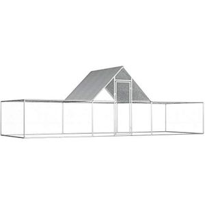 Kippenhok, konijnenhok, kippenhok met waterdicht dak, kippenhok voor kip, eend, gans, verzinkt stalen frame, zilver, 6 × 2 × 2 m