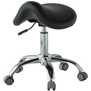 Zadelkrukstoel Verstelbare Hoogte 49-64cm, Ergonomische Rolstoel For Tandartsstylist Tattoo Artist Met 360 ° Draaibare PU-wielen(Black)